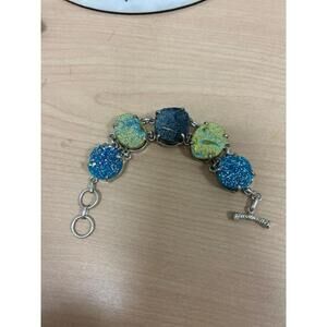 Sterling Silver Blue and Lime Green Druzy Bracelet
